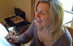 Alison Morton working at the drawing board