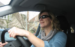 Director Alison Morton at the wheel of a Honda CR-V