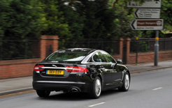 The Jaguar XF Diesel, which goes on sale in September 2011, during its drive from Birmingham to Munich