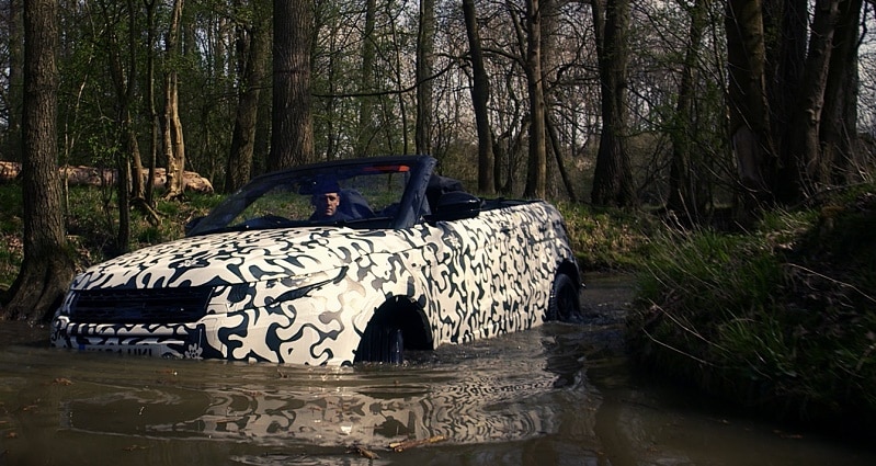 Range Rover Evoque Convertible wading at Eastnor