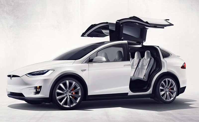 Tesla Model X front three quarter with doors open
