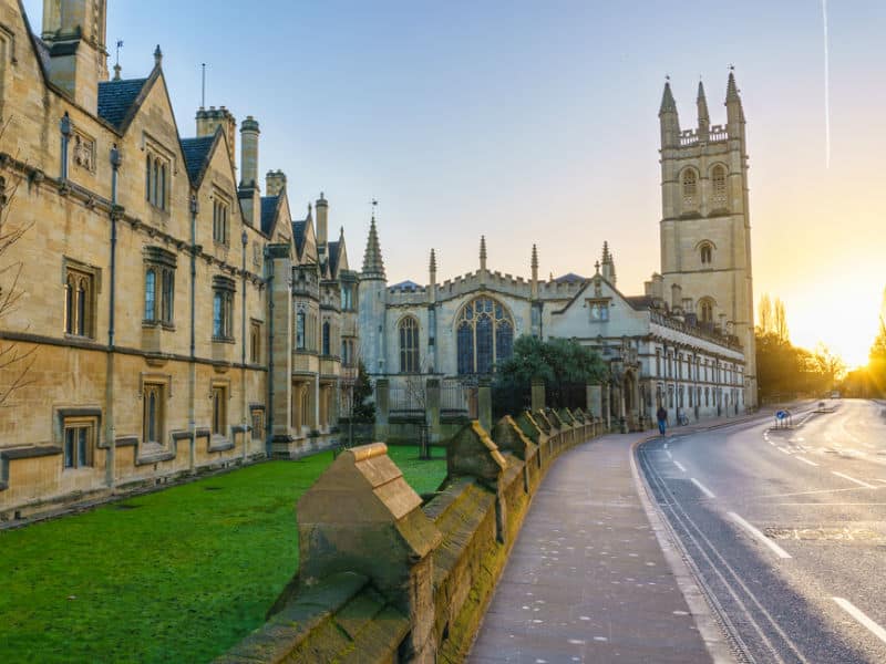 Magdalen College library at sunrise in Oxford England