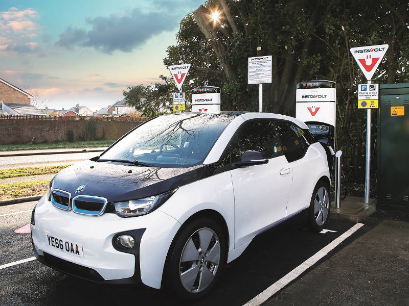BMW i3 using an InstaVolt rapid charger which will be free to use during May