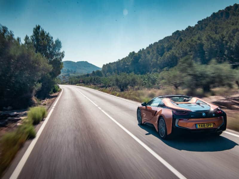 BMW i8 Roadster glory shot from rear