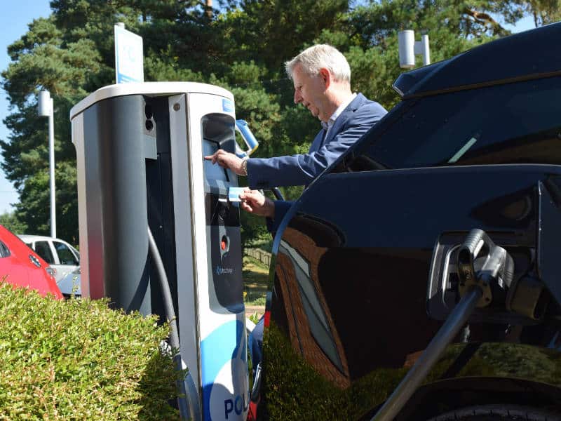 Edmund King and Chargemaster rapid charger and i3