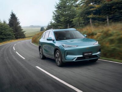 Geely Auto makes UK debut, adds EX5 EV Grant Geely EX5 Max Jade Green Front 3qtr Dynamic Large
