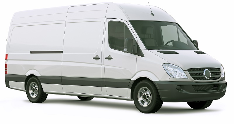 White Mercedes-Benz Sprinter van photographed against white background