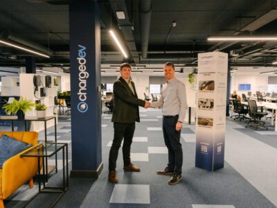 Ogilvie Fleet partners with ChargedEV for EV charger funding Andrew-Pealin-ChargedEV-L-and-Ashley-Crookes-Ogilvie-Fleet-R