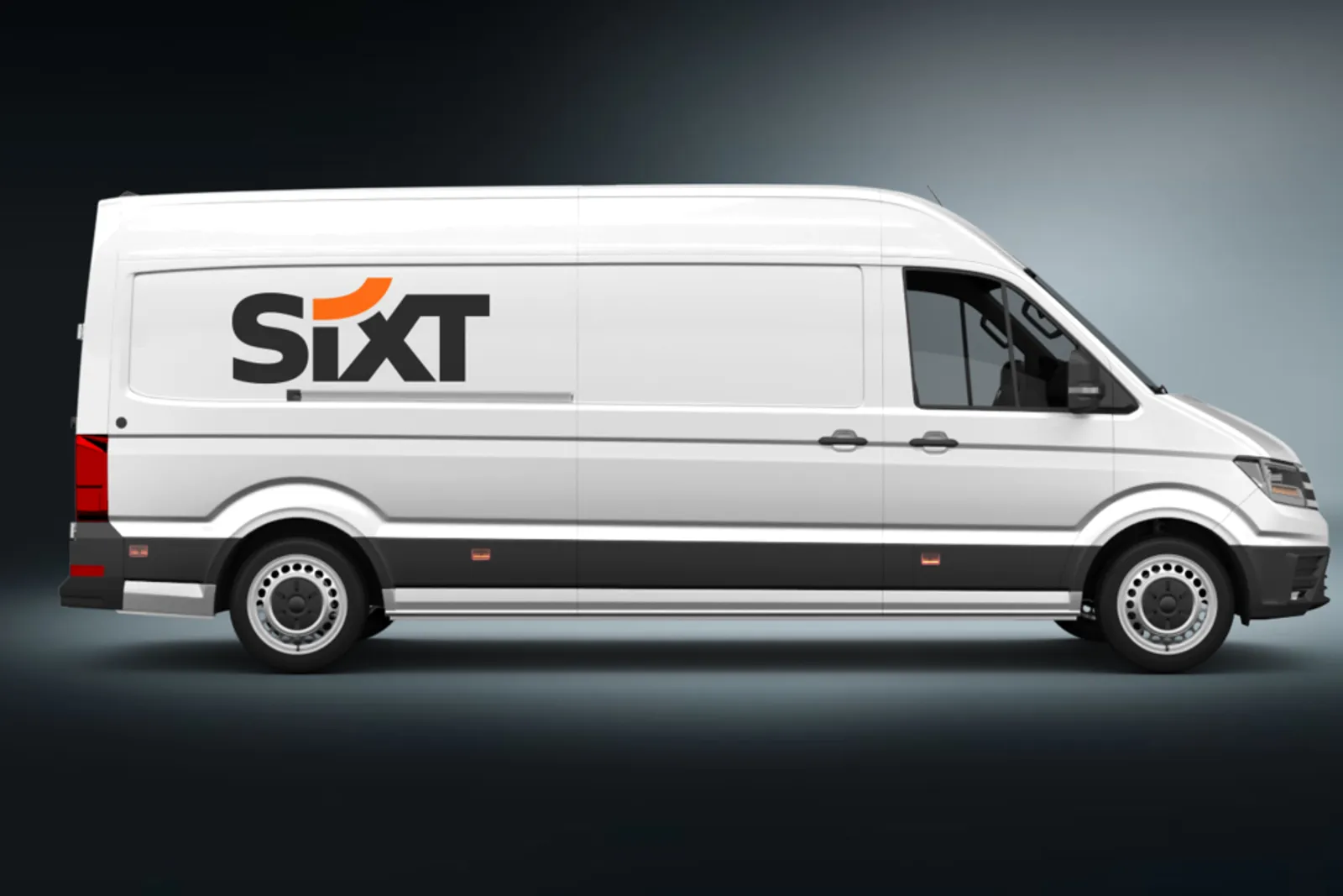White SIXT van with company branding, shown in side profile against grey background.