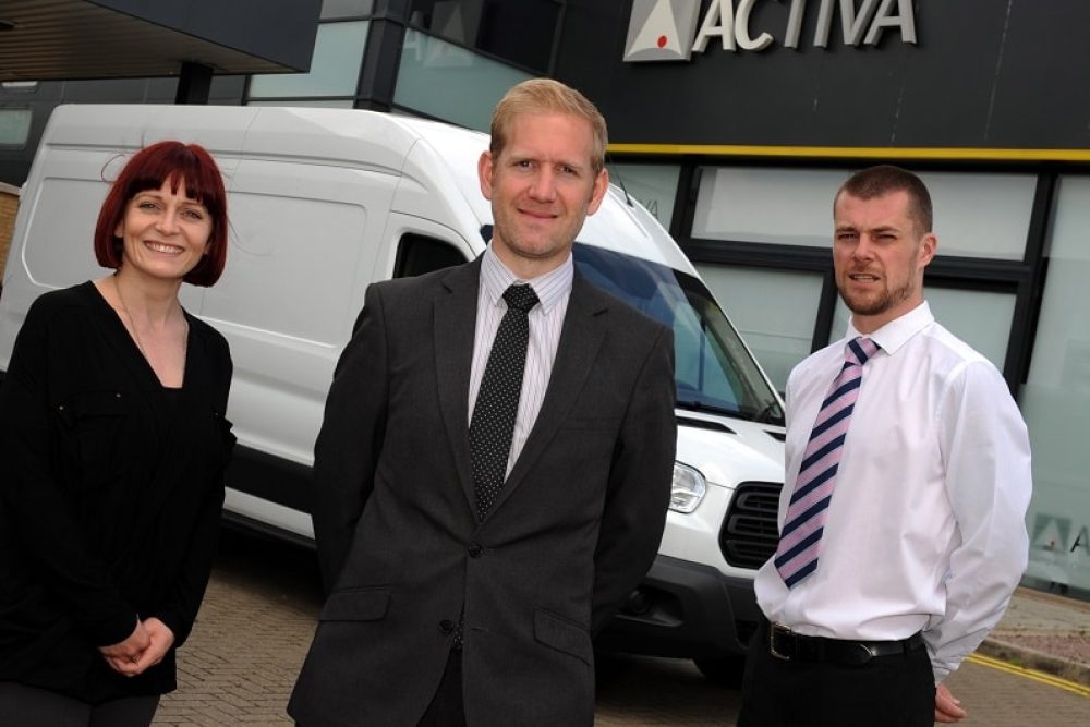 Jack Ball commercial vehicle manager Activa Contracts centre flanked by commercial vehicle executives Faye Taylor and Ben Green