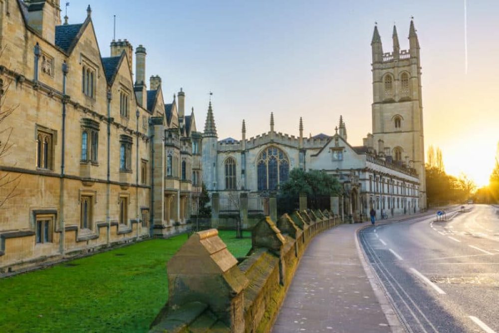 Magdalen College library at sunrise in Oxford England