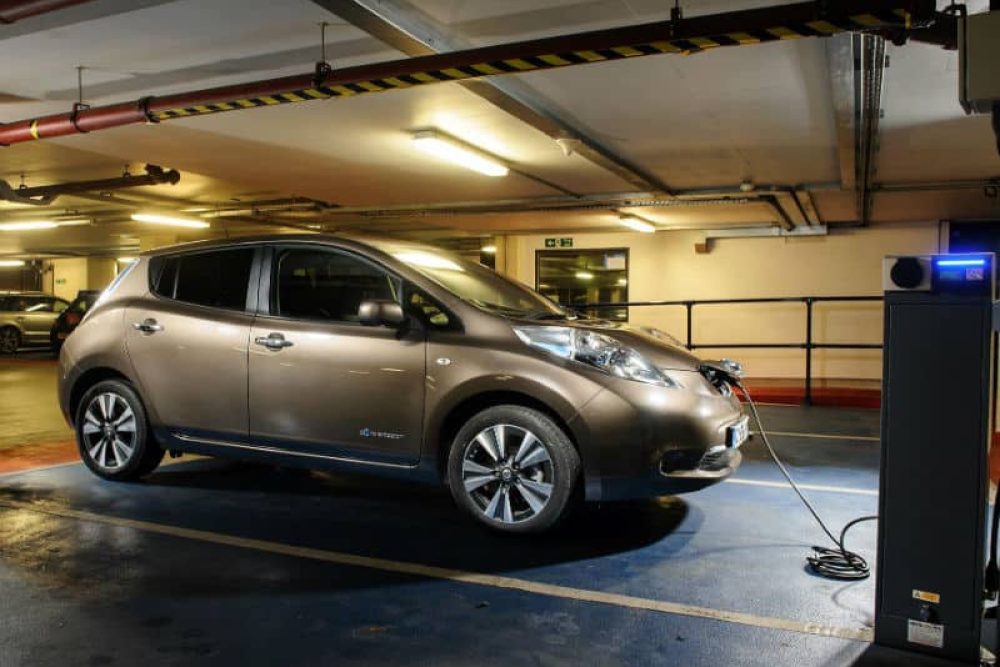 Nissan Leaf in underground car park charging