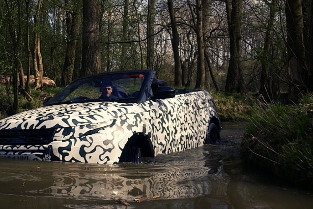 Range Rover Evoque Convertible wading at Eastnor