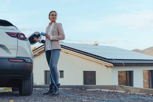 young woman charging her electric car in home sus 2023 11 27 05 05 09 utc